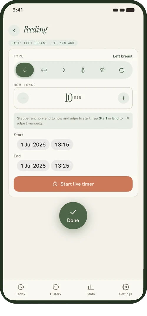 Feeding timer screen.