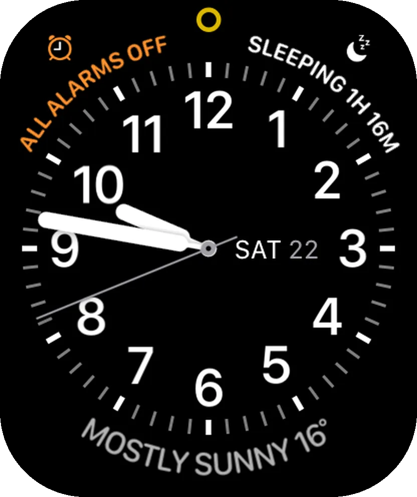 Apple Watch face with the Little Bean complication showing Sleeping 1h 16m.