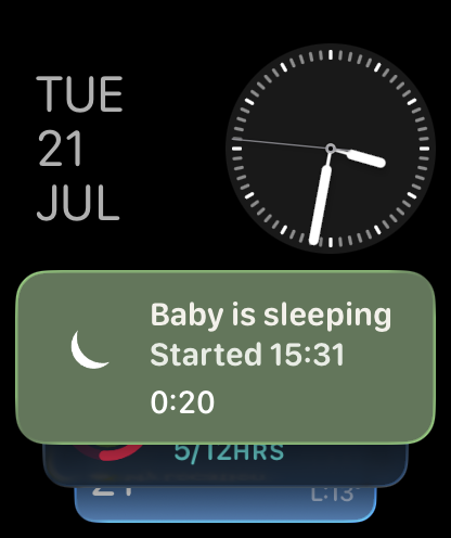 Watch face with the Little Bean complication showing a live sleep timer