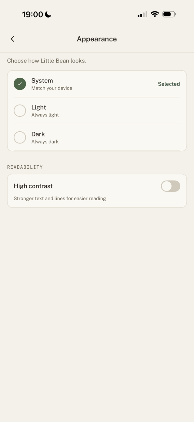 Settings > Appearance screen