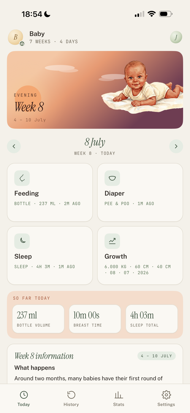 Today screen with the Diaper card highlighted