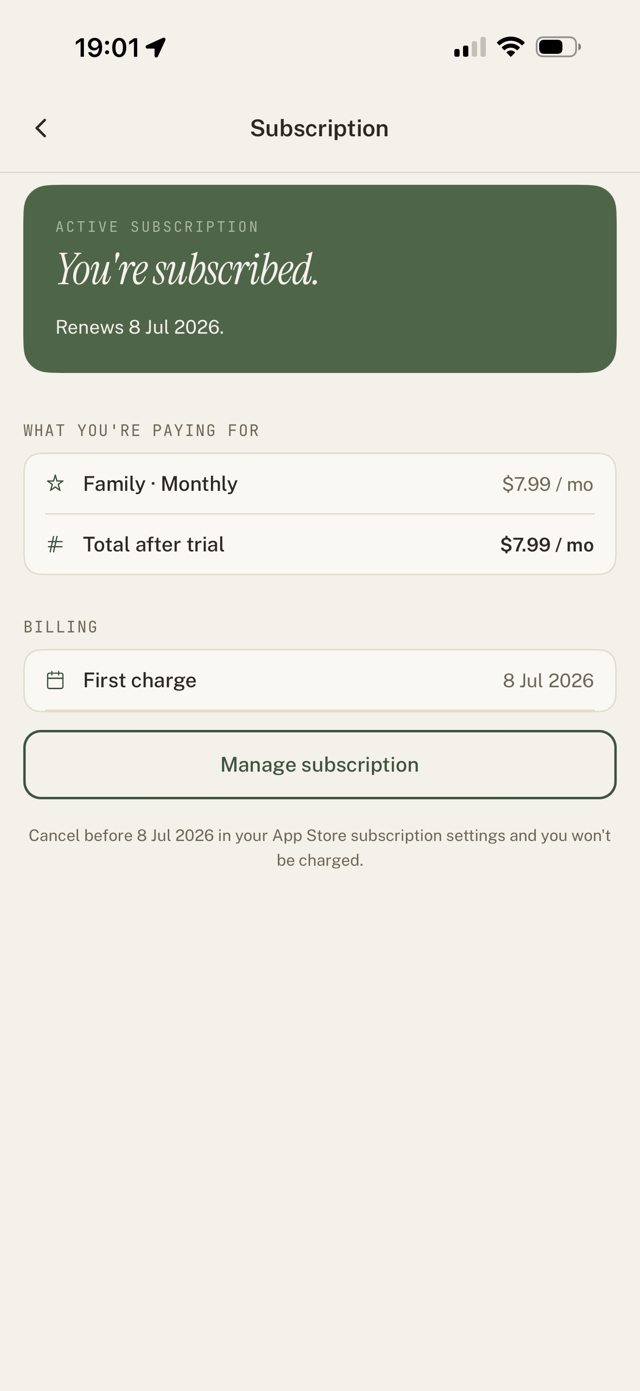 Pick a plan screen