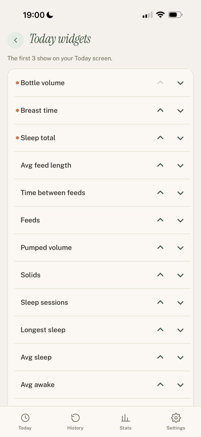 The Today widgets picker